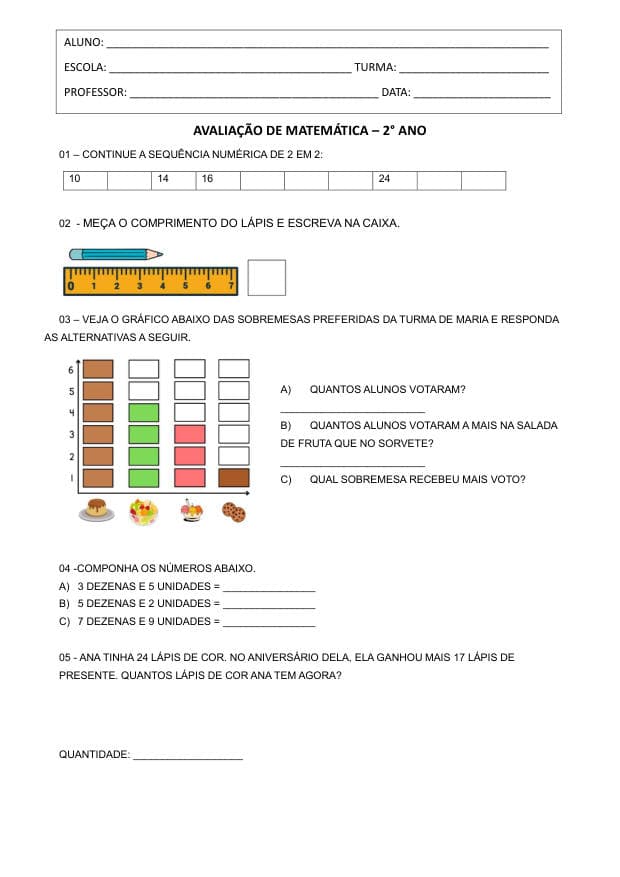 Amostra da prova de Matemática