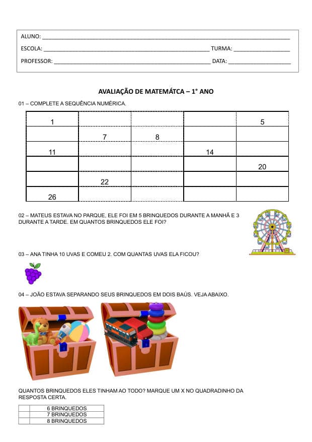 Amostra da prova de Matemática