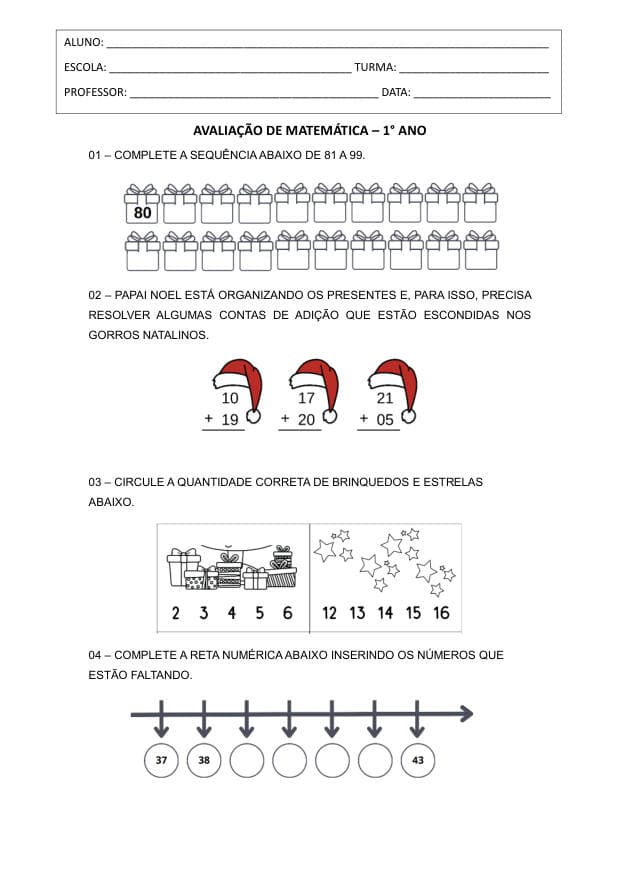 Amostra da prova de Matemática