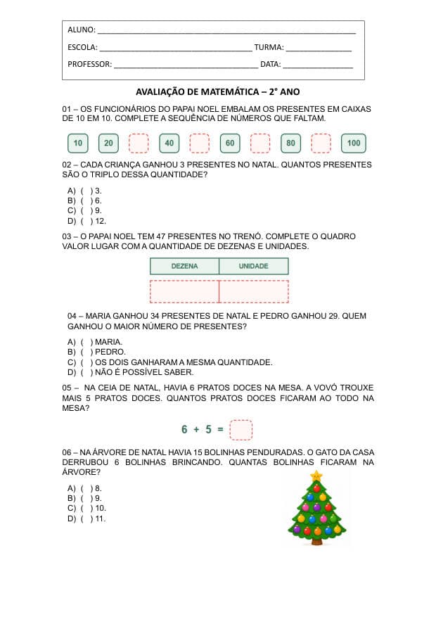Amostra da prova de Matemática
