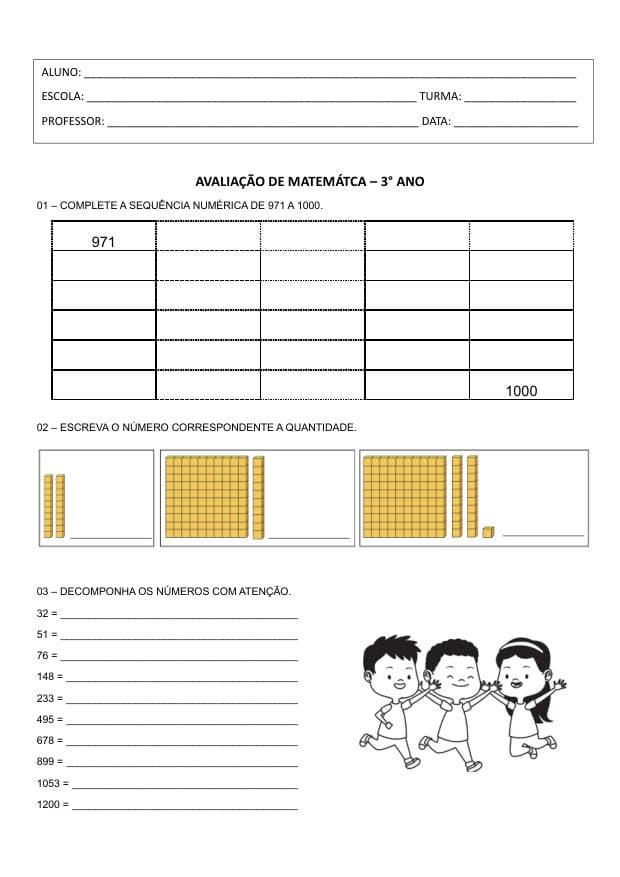 Amostra da prova de Matemática