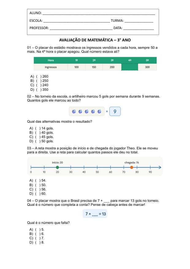 Amostra da prova de Matemática